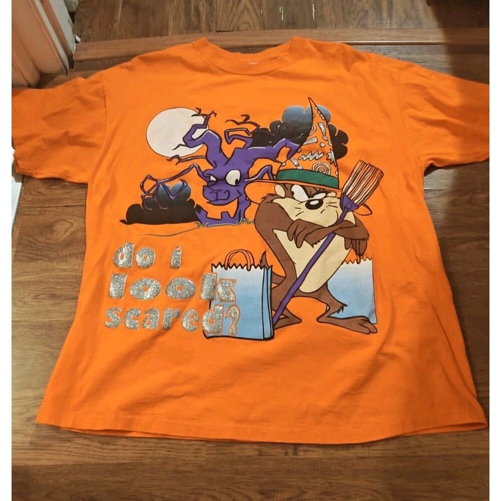 VTG 90s Do I Look Scared Taz Devil Looney Tunes Halloween T-Shirt Adult XL